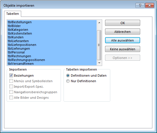 Tabellen aus einer anderen Access-Datenbank importieren