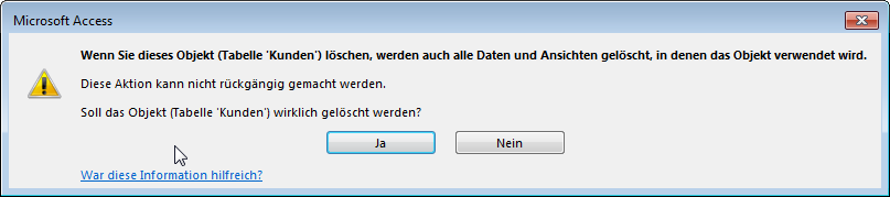 Löschen einer Tabelle samt darauf aufbauender Formulare