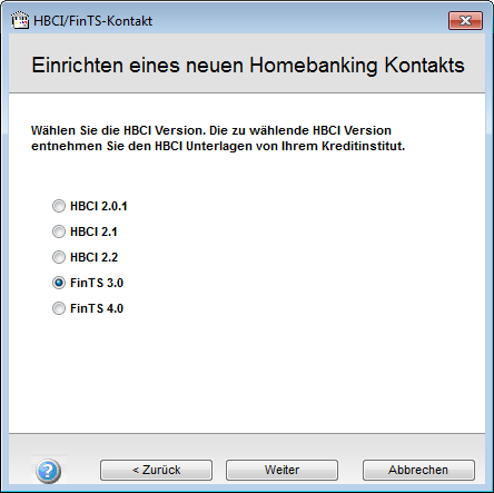 Auswahl der HBCI-Version