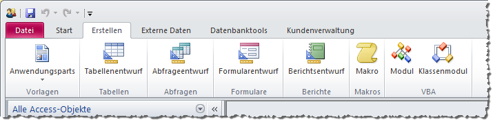 Anpassung des Erstellen-Tabs auf die Belange eines professionellen Entwicklers – also ohne all die Assistenten et cetera