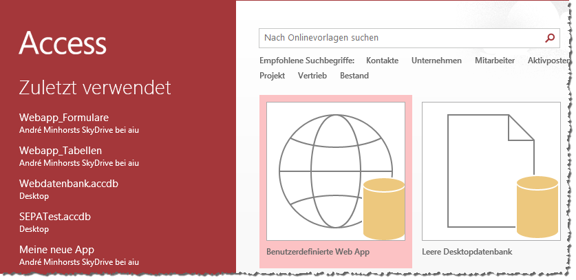 Anlegen der benutzerdefinierten Web-App