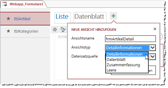 Anlegen eines neuen Formulars zur Tabelle