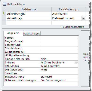 Verwaltung von Arbeitstagen per Tabelle