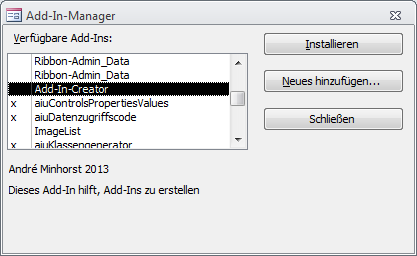 ... erscheinen im Add-In-Manager.