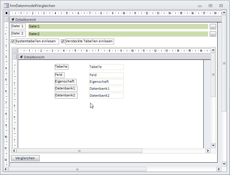Das Formular frmDatenmodellVergleichen in der Entwurfsansicht