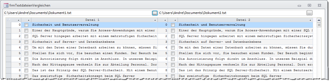 Beispiel für Steuerelemente, die sich auf die Spalten eines Datenblatts im Unterformular beziehen