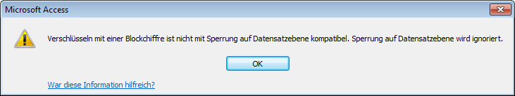 Keine Kompatibilität mit Sperrung auf Datensatzebene