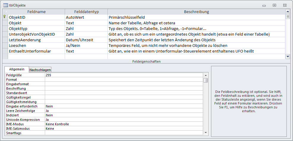 Tabelle zum Zwischenspeichern der Objekte