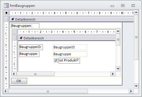 Haupt- und Unterformular zur Darstellung von Baugruppen