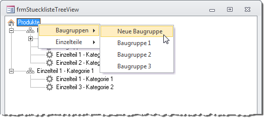Abfrage der Einzelteile, die auch als Produkt ausgezeichnet sind.