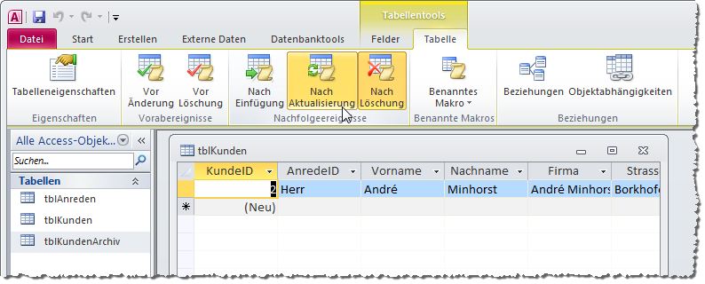 Anlegen des Makros für das Ereignis Nach Aktualisierung der Tabelle ausgelöst