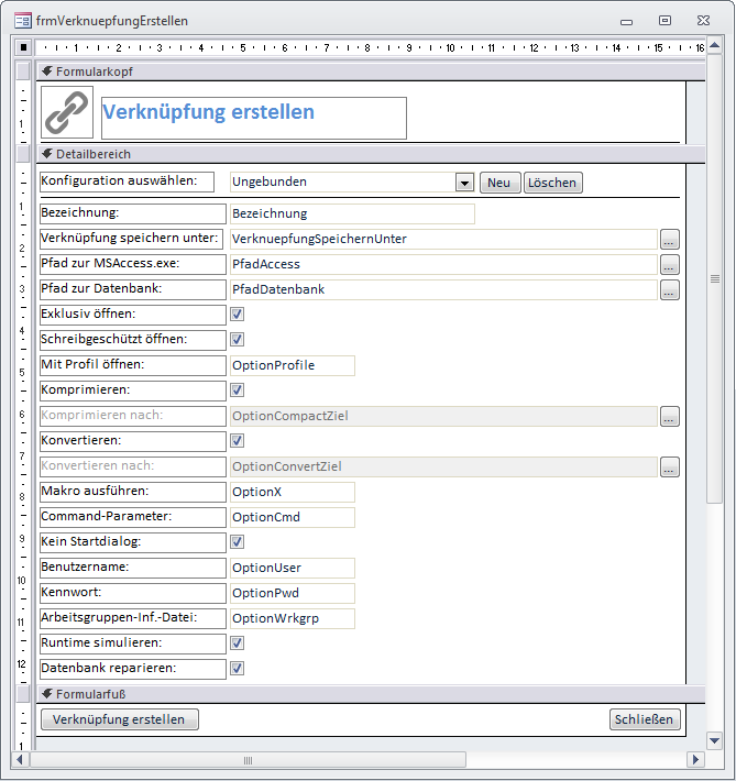 Entwurf des Formulars frmVerknuepfungErstellen