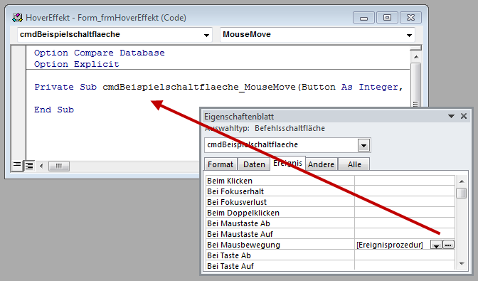Anlegen einer Prozedur, die durch das Ereignis Bei Mausbewegung ausgelöst wird.