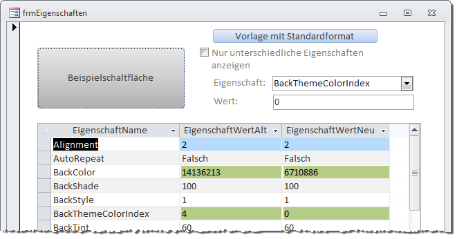 ändern einer Eigenschaft direkt über das Formular