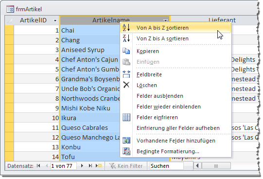 Dieses Kontextmenü lässt sich in der Runtime-Version von Access nicht blicken.