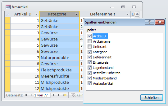 Komfortables Ein- und Ausblenden von Feldern