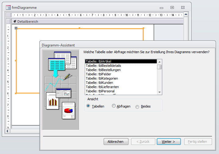 Hinzufügen eines Diagramms per Assistent