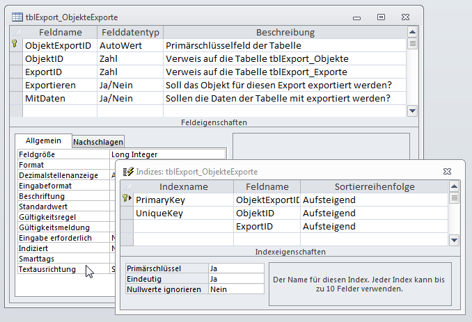 Entwurf der Tabelle tblExport_ExporteObjekte