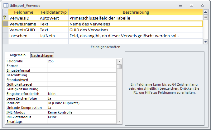 Die Tabelle tblExport_Verweise