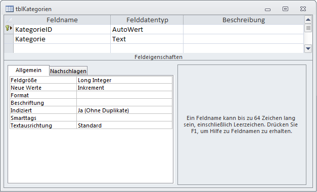 Tabelle mit eindeutig indiziertem Feld