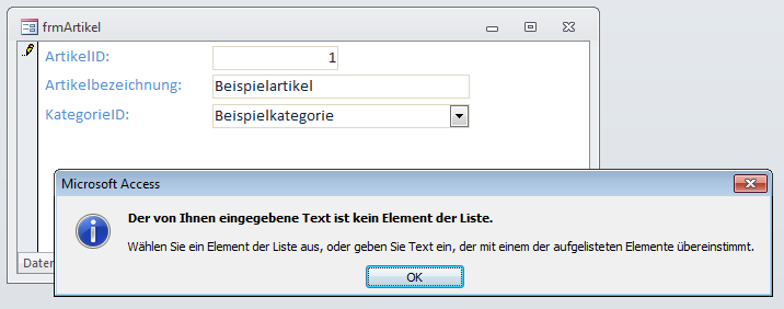 Fehler beim Versuch, einen Wert in ein unvorbereitetes Lookup-Feld einzugeben