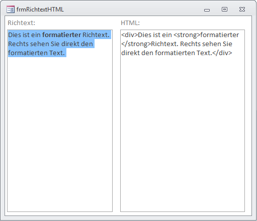 Anzeige der HTML-Version der formatierten Texte