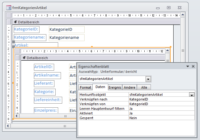1:n-Beziehung in Haupt- und Unterformular mit Verknüpfungseigenschaften