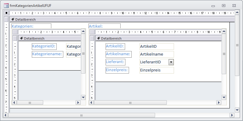 Zwei Unterformulare, die miteinander verknüpft werden sollen