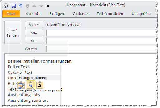 Verschiedene Einfüge-Optionen