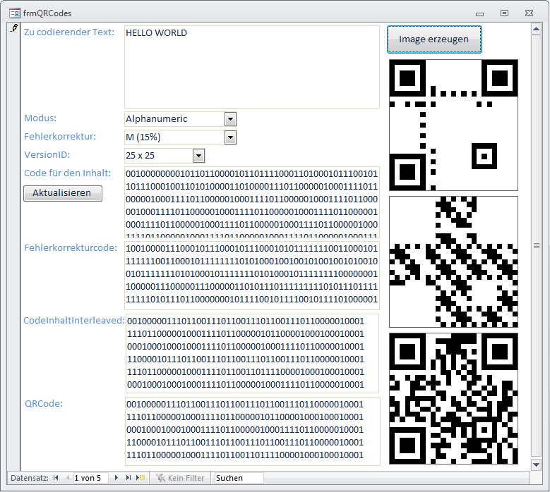 Formular zum Erstellen der QR-Codes