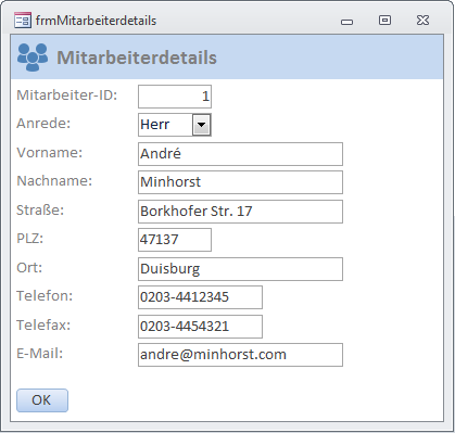 Die Mitarbeiterdetails im passenden Formular