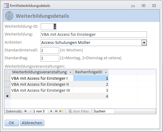 Bearbeiten von Weiterbildungsveranstaltungen