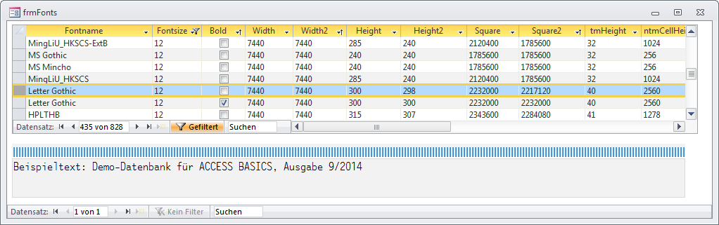 Unterdatenblatt im Formular mit horizontaler Ausdehnung