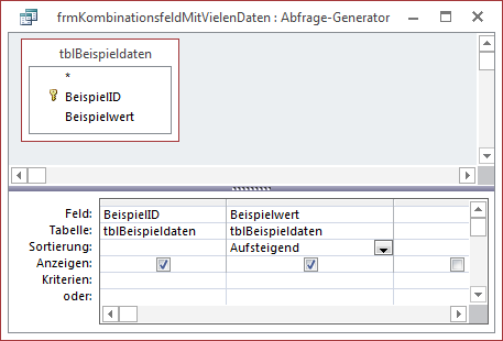 Die Datensatzherkunft des Kombinationsfeldes