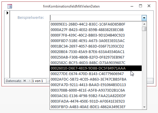 Kombinationsfeld mit Daten