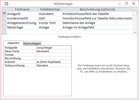 Die Tabelle tblMailanlagen speichert die Mailanlagen