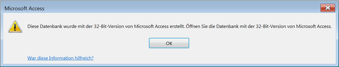 Fehler beim Öffnen einer .mde- oder .accde-Datei, die mit Access in der 32bit-Version erstellt wurde