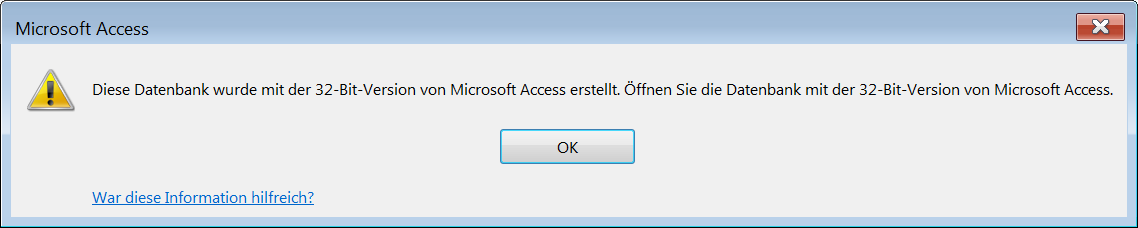 Fehler beim öffnen einer .mde- oder .accde-Datei, die mit Access in der 32-Bit-Version erstellt wurde