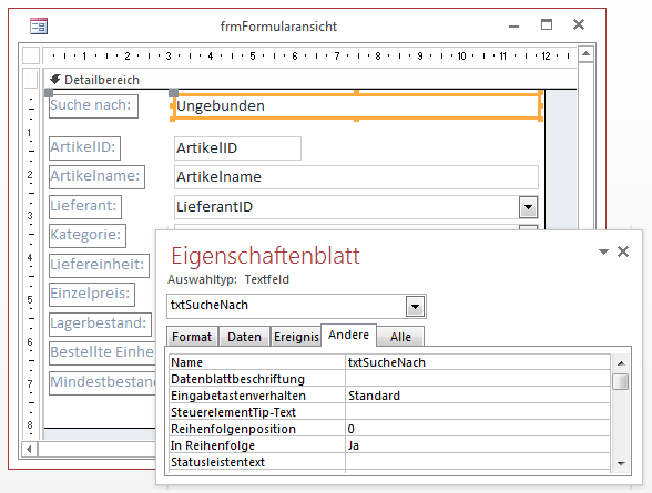 Hinzufügen eines Suchfeldes zum Formular