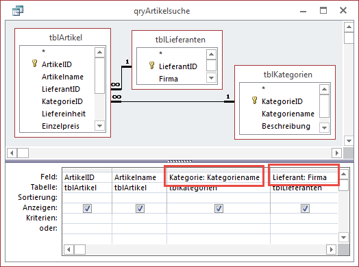 Optimierung: Anpassen der Felder der verknüpften Tabellen an den Feldnamen der Haupttabelle