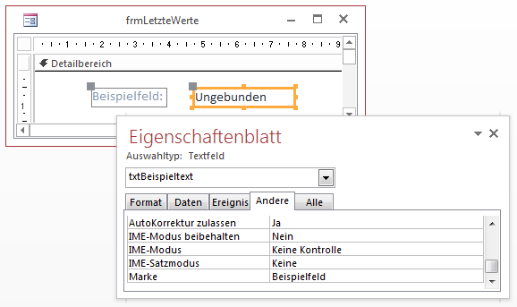 Ausstatten des Textfeldes mit der Marke-Eigenschaft