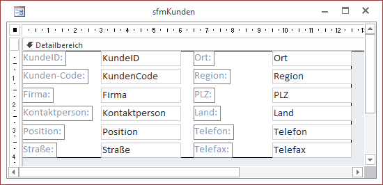 Das Unterformular sfmKunden