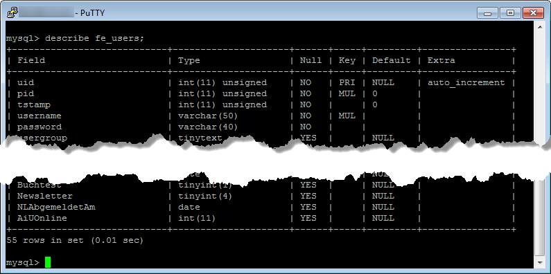 Beschreibung einer Tabelle unter MySQL