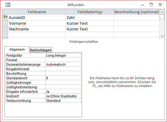 Die Tabelle tblKunden