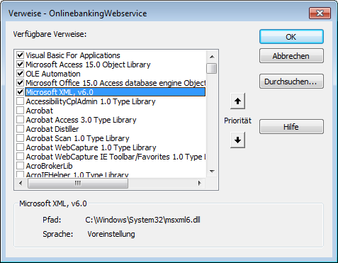 Verweis auf die XML-Bibliothek