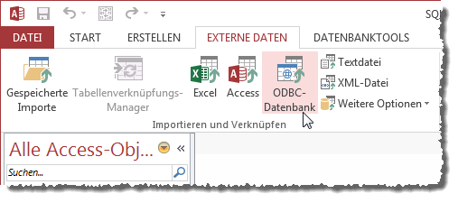 Ribbon-Eintrag für den Aufruf des Assistenten zum Verknüpfen von ODBC-Datenbanken