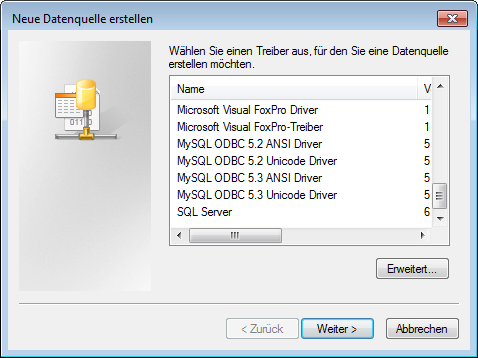 Auswahl des ODBC-Treibers