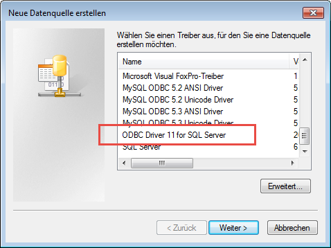 Nativer Treiber für den SQL Server