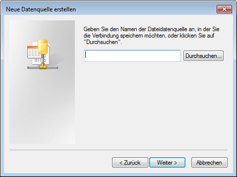 Eingabe des Namens für die Dateidatenquelle