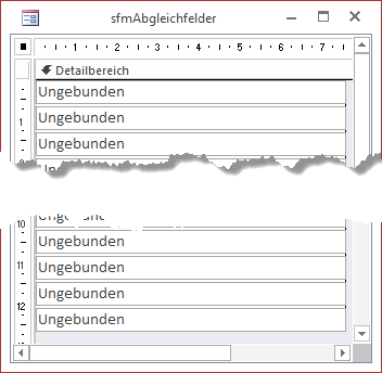 Unterformular zur Darstellung der Feldinhalte eines Datensatzes